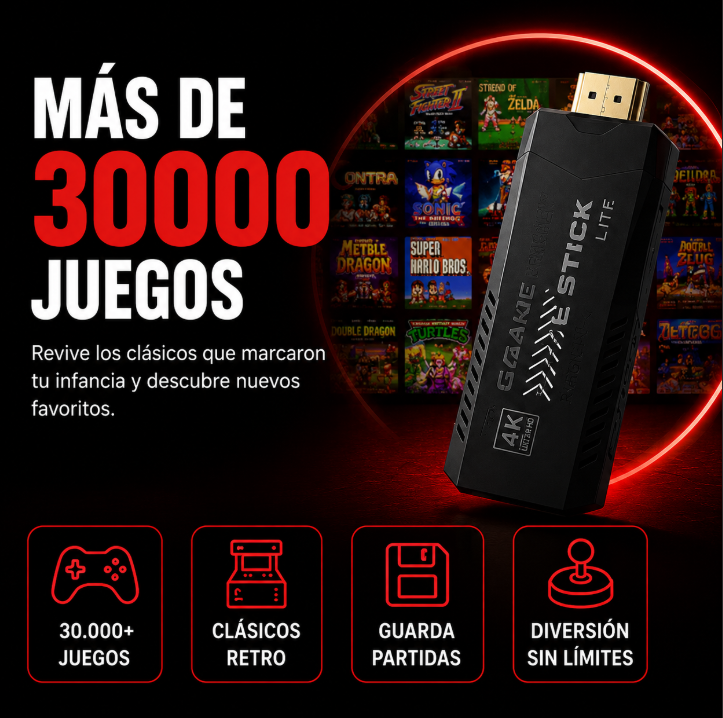 RetroKit 4K — Consola Retro con +10.000 Juegos y 2 Mandos Inalámbricos